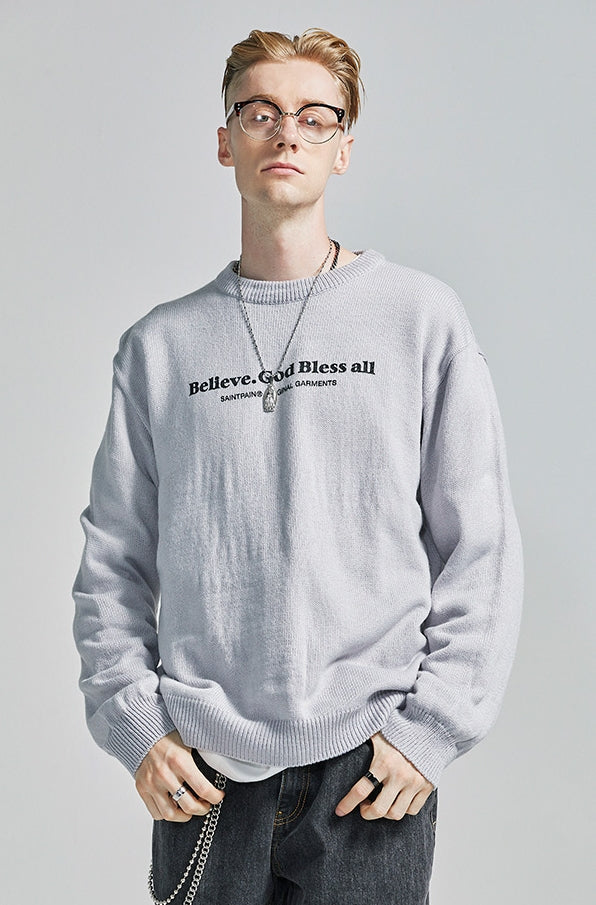 セイントペイン(SAINTPAIN)  SP Beileve Semi Over Knit-Gray