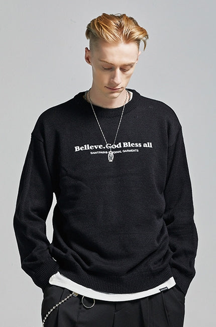 セイントペイン(SAINTPAIN)  SP Beileve Semi Over Knit-Black