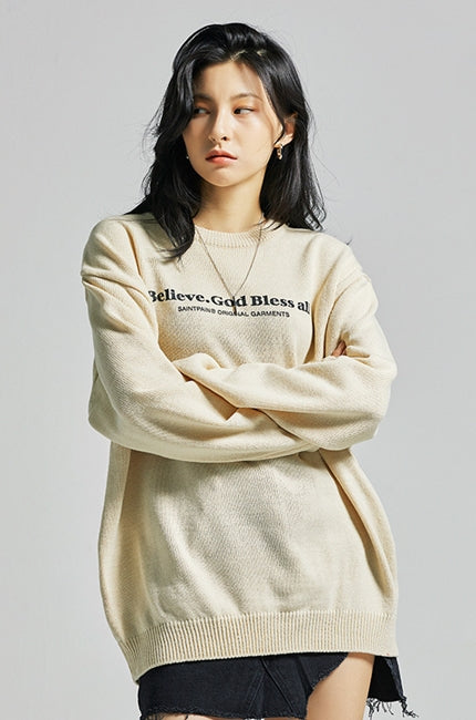 セイントペイン(SAINTPAIN)  SP Beileve Semi Over Knit-Beige