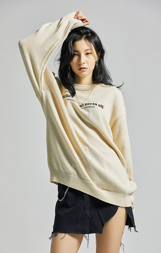 セイントペイン(SAINTPAIN)  SP Beileve Semi Over Knit-Beige