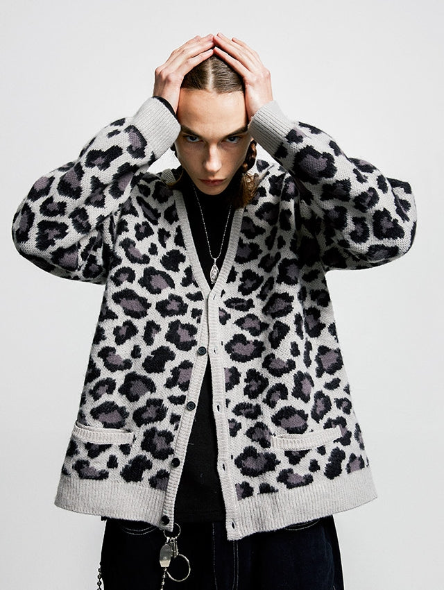 セイントペイン(SAINTPAIN)  SP Semi Over Leopard Cardigan-Gray