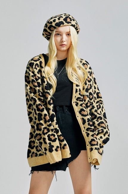 セイントペイン(SAINTPAIN)  SP Semi Over Leopard Cardigan-Beige