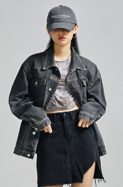 セイントペイン(SAINTPAIN) SP Denim Washed Trucker Jacket-Black