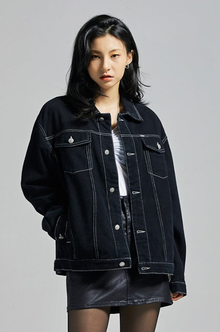セイントペイン(SAINTPAIN) SP Cotton Twill Trucker Jacket-Black