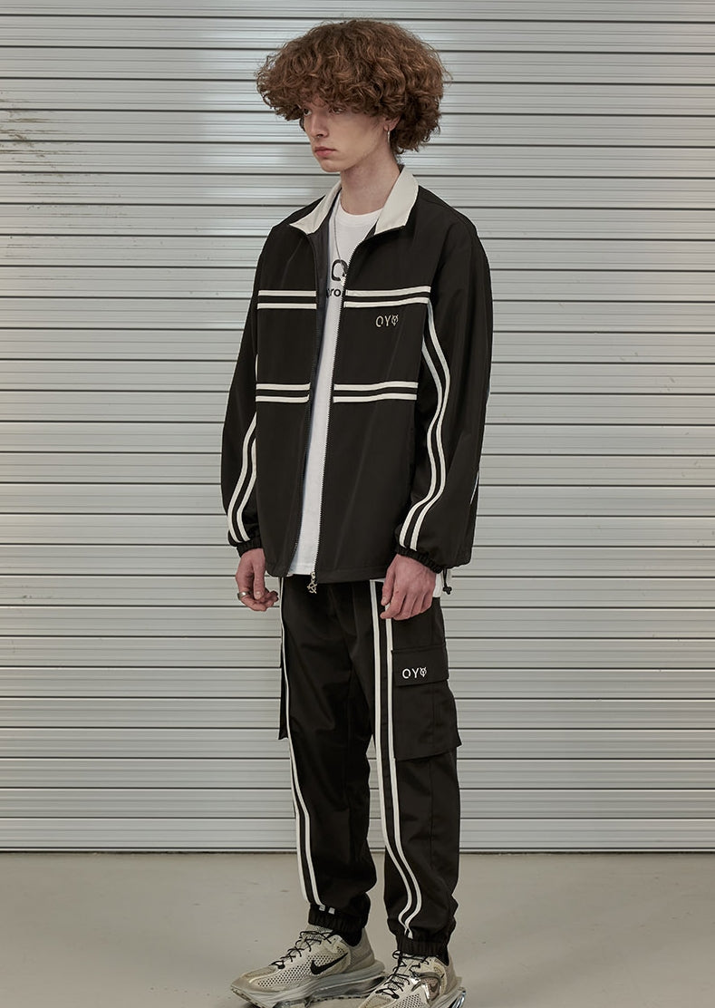 オーワイ(OY)  LINE TAPE CARGO TRACK PANTS-BLACK