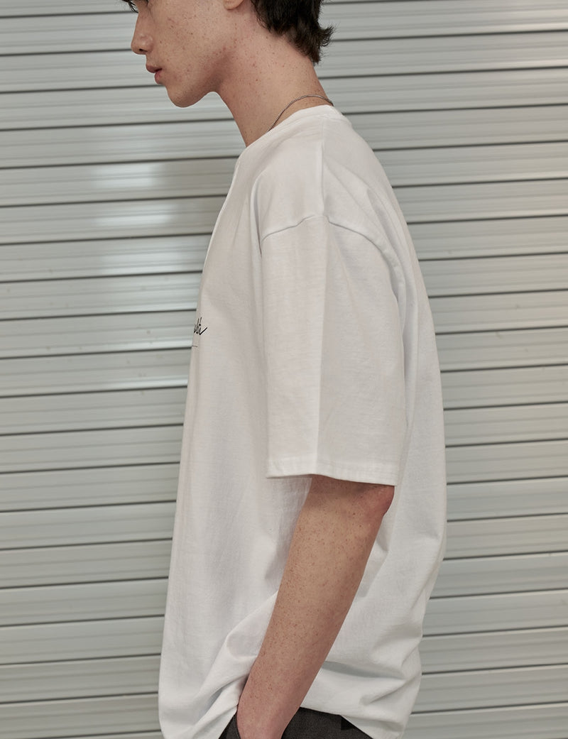 オーワイ(OY) WAVE PIN TUCK SCRIPT LOGO T-WHITE