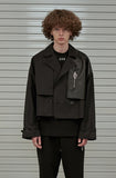 オーワイ(OY) CROP LEATHER MIX TRENCH JACKET-BLACK