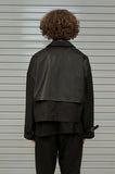 オーワイ(OY) CROP LEATHER MIX TRENCH JACKET-BLACK