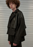 オーワイ(OY) CROP LEATHER MIX TRENCH JACKET-BLACK