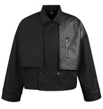 オーワイ(OY) CROP LEATHER MIX TRENCH JACKET-BLACK