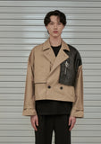 オーワイ(OY) CROP LEATHER MIX TRENCH JACKET-BEIGE