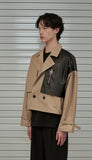 オーワイ(OY) CROP LEATHER MIX TRENCH JACKET-BEIGE