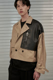 オーワイ(OY) CROP LEATHER MIX TRENCH JACKET-BEIGE