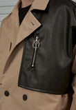 オーワイ(OY) CROP LEATHER MIX TRENCH JACKET-BEIGE