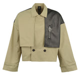 オーワイ(OY) CROP LEATHER MIX TRENCH JACKET-BEIGE