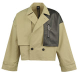 オーワイ(OY) CROP LEATHER MIX TRENCH JACKET-BEIGE