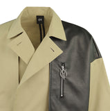 オーワイ(OY) CROP LEATHER MIX TRENCH JACKET-BEIGE