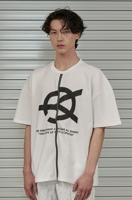 オーワイ(OY) UNBALANCE LOGO ZIPPER T-WHITE