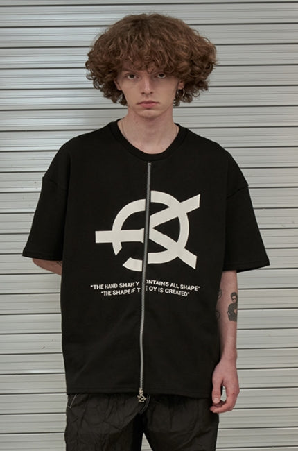 オーワイ(OY) UNBALANCE LOGO ZIPPER T-BLACK