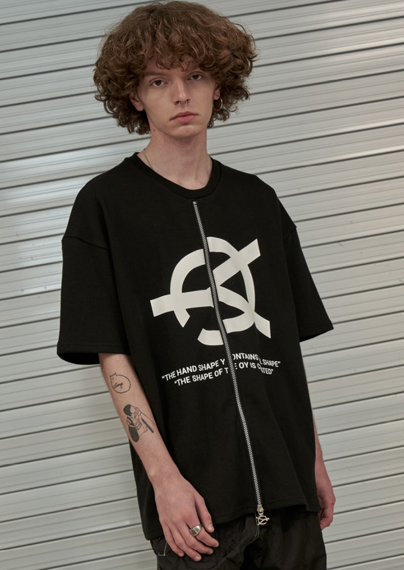 オーワイ(OY) UNBALANCE LOGO ZIPPER T-BLACK