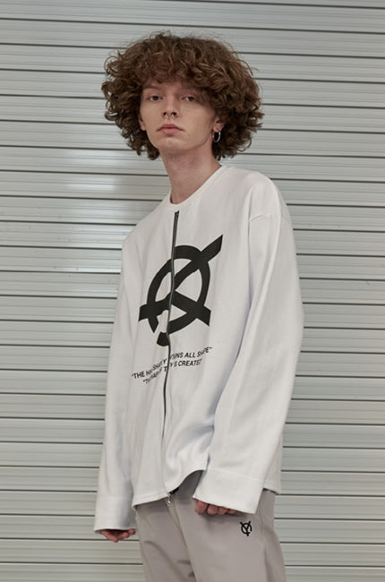 オーワイ(OY) UNBALANCE LOGO ZIPPER SLEEVE T -WHITE