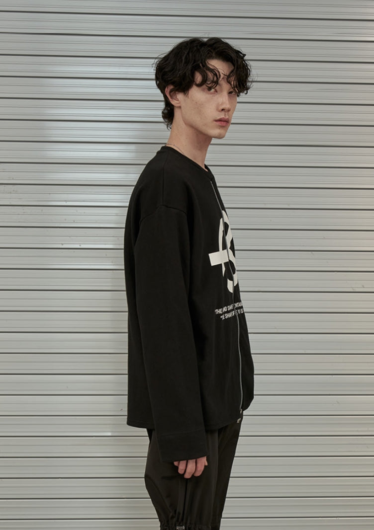 オーワイ(OY) UNBALANCE LOGO ZIPPER SLEEVE T -BLACK