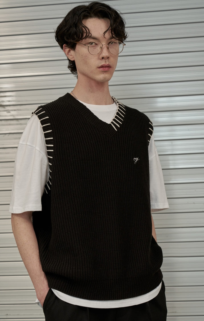 オーワイ(OY) SCRIPT LOGO KNIT VEST-BLACK