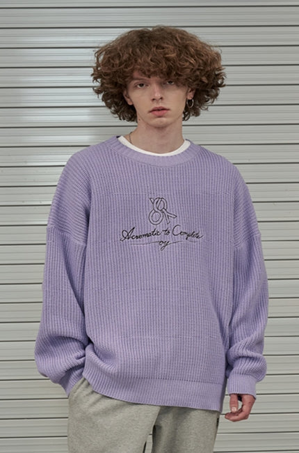 オーワイ(OY) SCRIPT LOGO SIDE ZIPPER KNIT-LAVENDER PURPLE