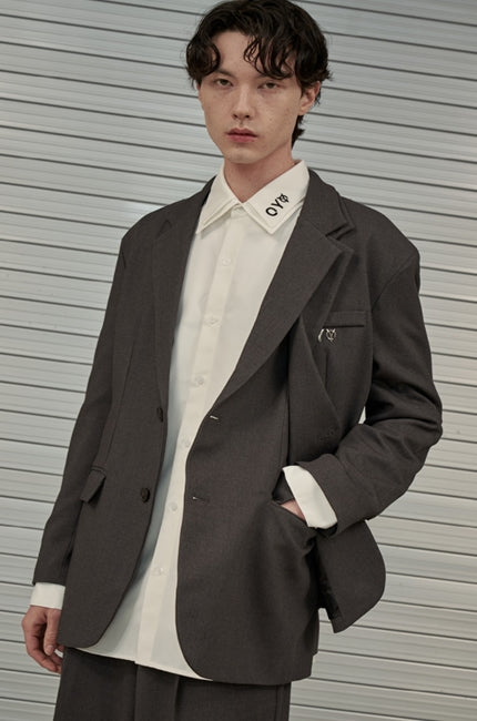 オーワイ(OY) DOUBLE LAPEL SINGLE BLAZER-CHARCOAL GREY