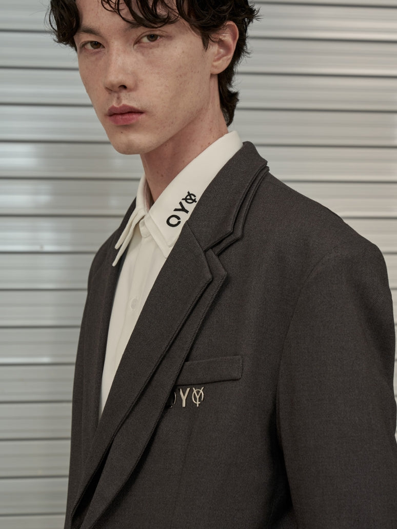 オーワイ(OY) DOUBLE LAPEL SINGLE BLAZER-CHARCOAL GREY