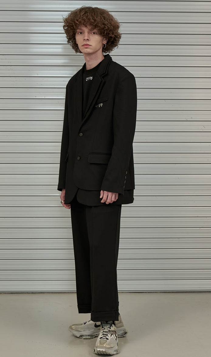 オーワイ(OY) DOUBLE LAPEL SINGLE BLAZER-BLACK