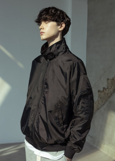 マスノウン(MASSNOUN)  COLLAR NECK OVERSIZED MA-1 JACKET MSOJK001-BK