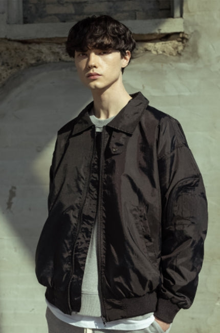 マスノウン(MASSNOUN)  COLLAR NECK OVERSIZED MA-1 JACKET MSOJK001-BK