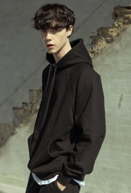 マスノウン(MASSNOUN)  DOUBLE REGLAN SOLID HOODY MSOHD001-BK