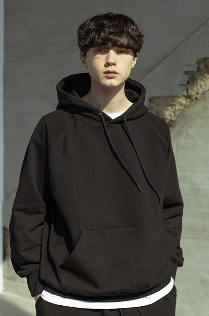 マスノウン(MASSNOUN)  DOUBLE REGLAN SOLID HOODY MSOHD001-BK