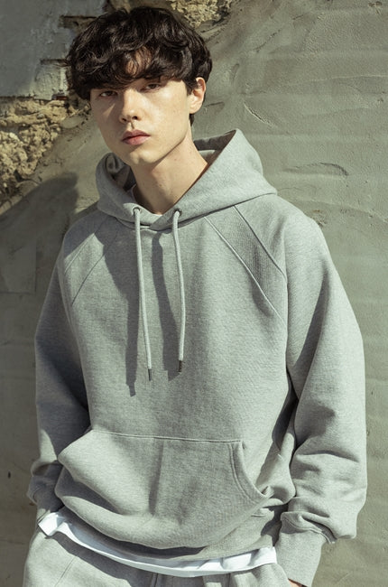 マスノウン(MASSNOUN)  DOUBLE REGLAN SOLID HOODY MSOHD001-GY