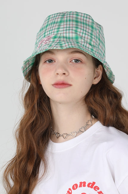 ワンダービジター(WONDER VISITOR)   Twin rose check bucket [Green]