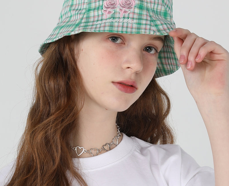 ワンダービジター(WONDER VISITOR)   Twin rose check bucket [Green]