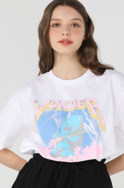 ワンダービジター(WONDER VISITOR)  Rocking bear T shirts [White]