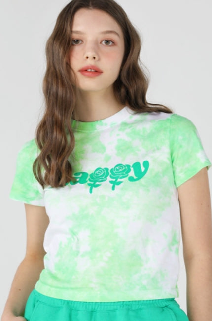 ワンダービジター(WONDER VISITOR)  Happy tie-dye crop T shirts [Green]