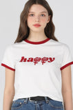 ワンダービジター(WONDER VISITOR)  Happy two-tone crop T shirts [Red]