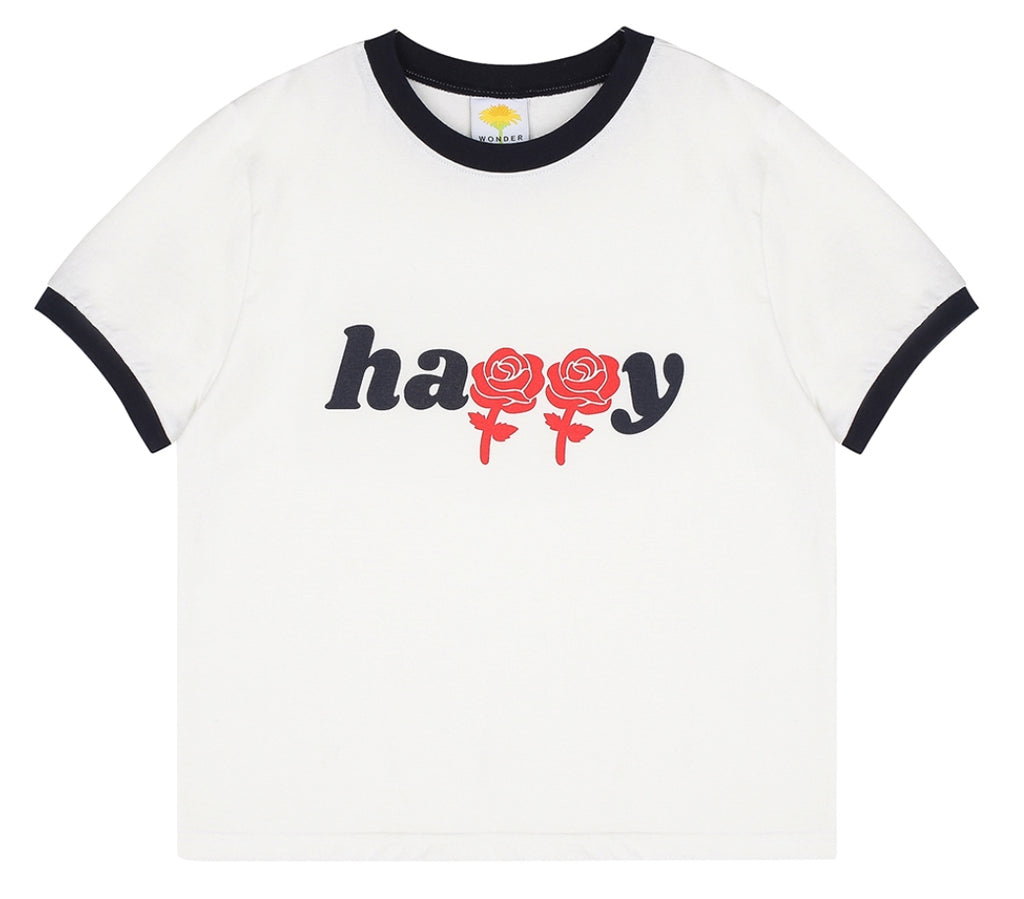 ワンダービジター(WONDER VISITOR)  Happy two-tone crop T shirts [Navy]