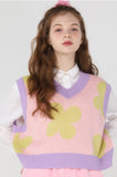 ワンダービジター(WONDER VISITOR)  Flower pattern crop knit vest [Pink]