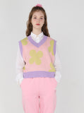 ワンダービジター(WONDER VISITOR)  Flower pattern crop knit vest [Pink]
