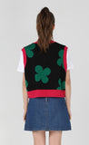 ワンダービジター(WONDER VISITOR)  Flower pattern crop knit vest [Black]