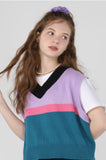 ワンダービジター(WONDER VISITOR)  Striped crop knit vest [Lilac]