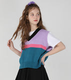 ワンダービジター(WONDER VISITOR)  Striped crop knit vest [Lilac]