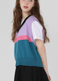 ワンダービジター(WONDER VISITOR)  Striped crop knit vest [Lilac]