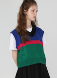 ワンダービジター(WONDER VISITOR)  Striped crop knit vest [Blue]