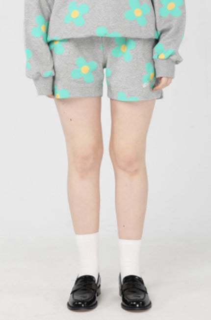 ワンダービジター(WONDER VISITOR)  Green flower pattern Shorts [Melange grey]